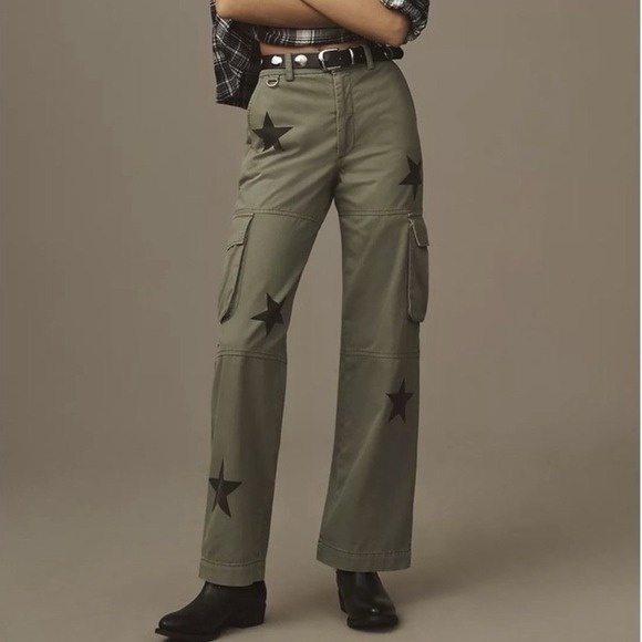pistola Pants - Pistola Womens Green Addie High Rise Cargo Trousers Royal Honor Stars Sz 30